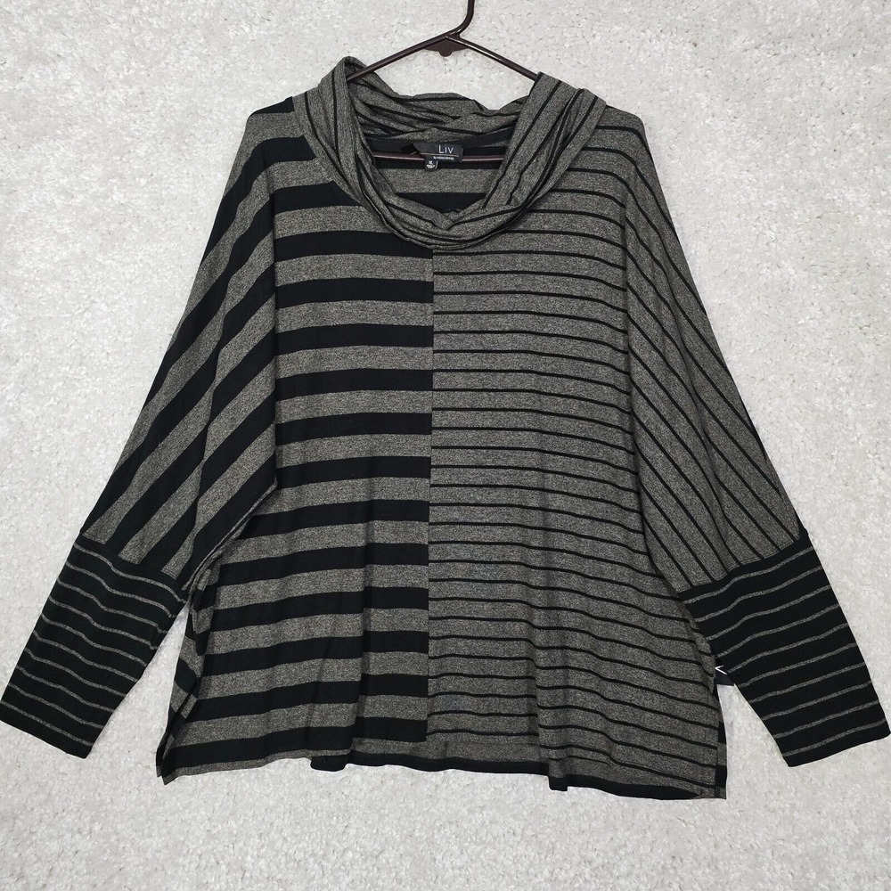 Liv by Habitat Womens Striped‎ Cowl Neck Sweater XL Casual Lagenlook